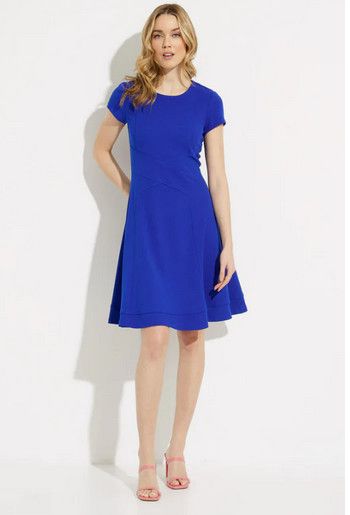 Short Sleeve Fit &amp; Flare Dress  232106, Color: Royal Sapphire, Size: 8