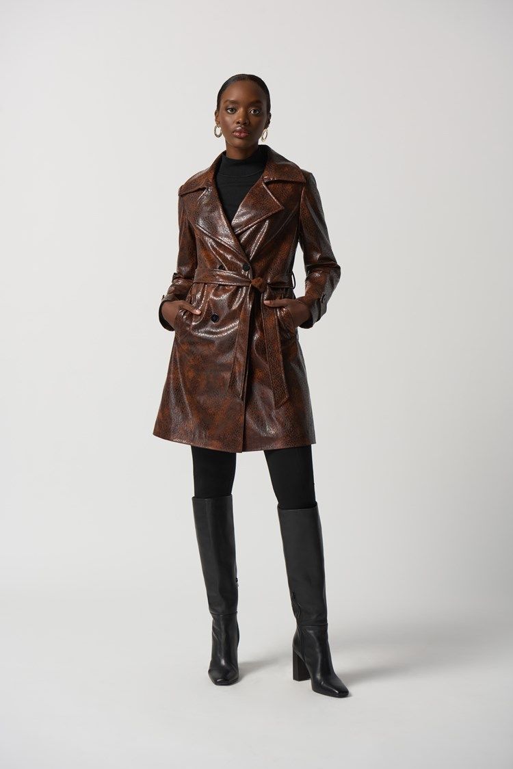 Faux Leather Coat 233973, Color: 15 Brown, Size: S