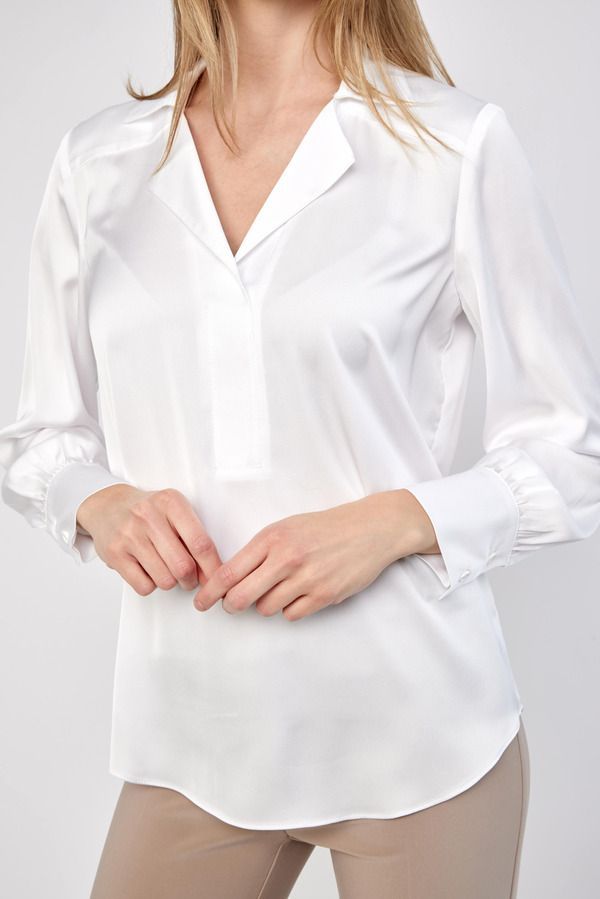 Notched Collar Satin Blouse 233135