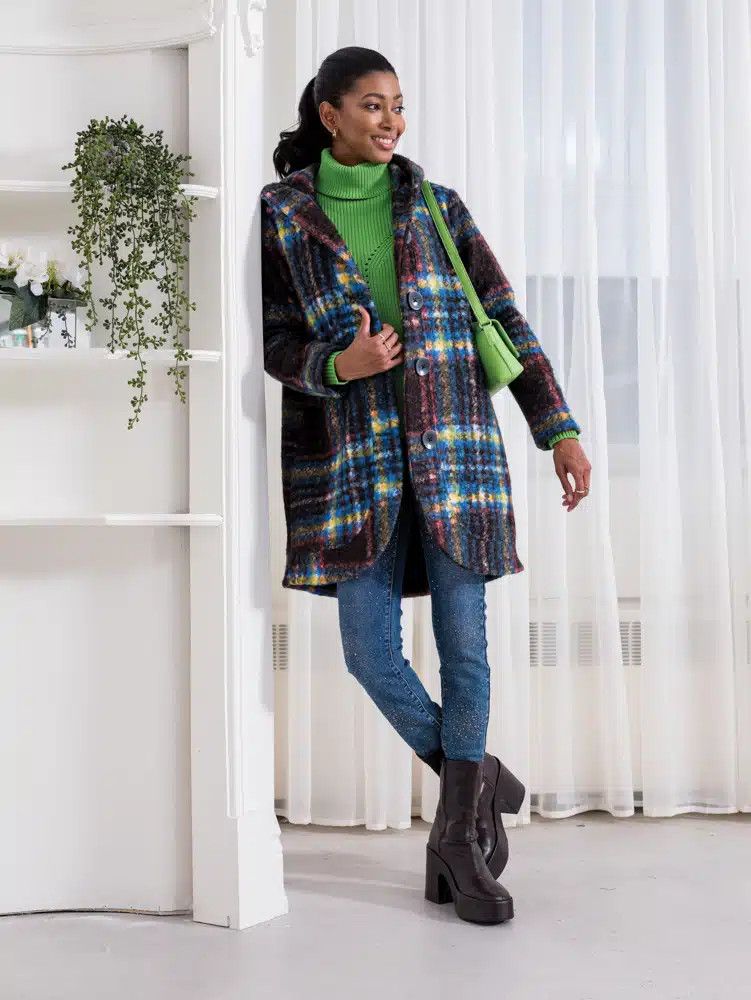 Plaid Coat 42212, Color: Multi, Size: XS