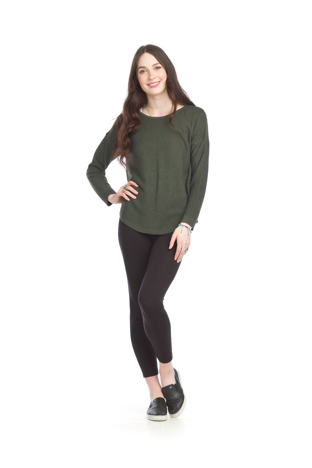 Rounded Hem Sweater 13205, Color: Khaki, Size: XS