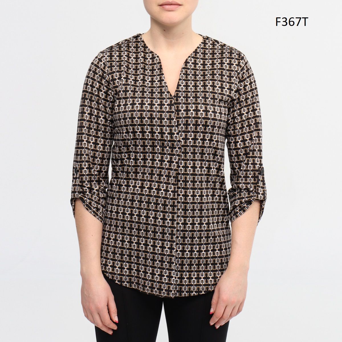 Pullover 3/4 Sleeve 367, Color: Black/Taupe, Size: S
