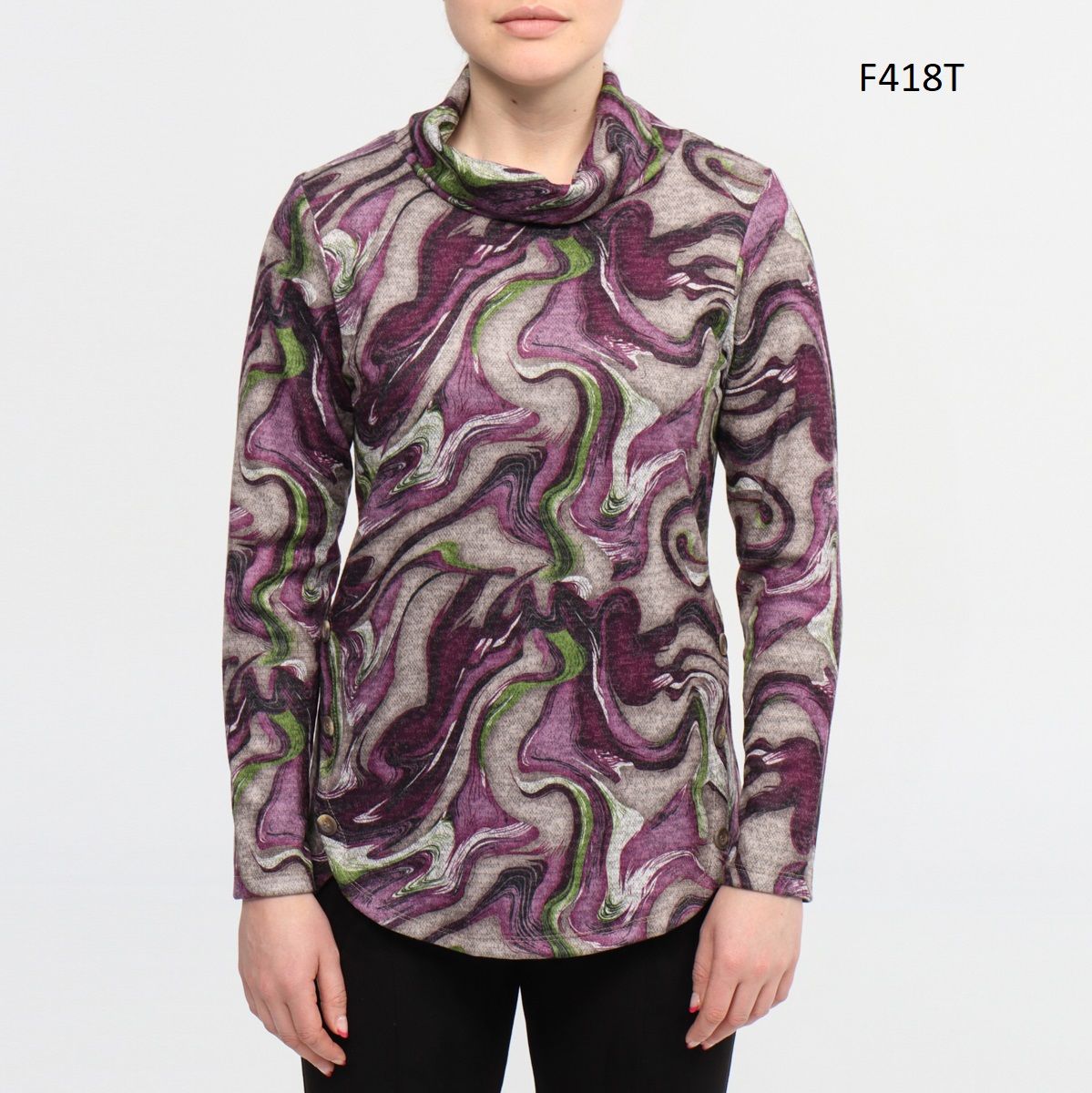 Cowl Neck Top 418, Color: Multi, Size: S