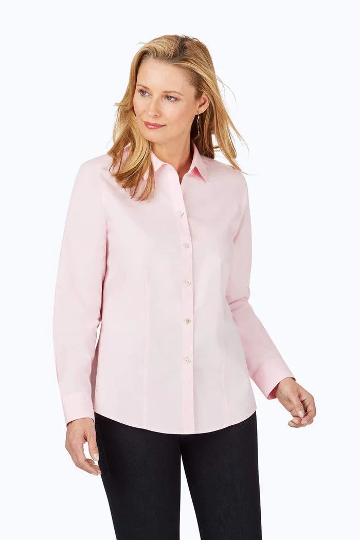 Dianna Essential Pinpoint Non-Iron Shirt  187946, Color: Chambray Pink, Size: 2