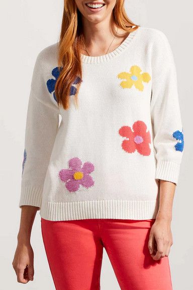 3/4 Sleeve Crewneck Sweater 7768O