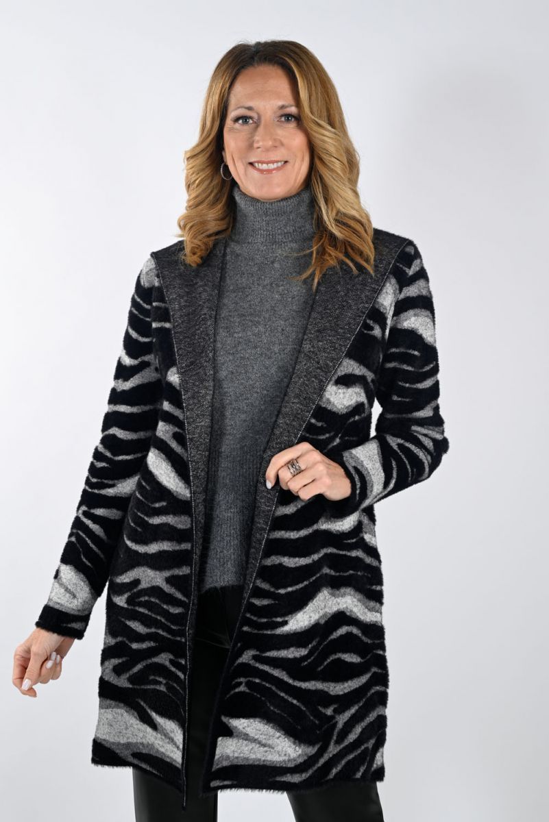 Zebra Print Cardigan Style 233841, Color: Black/Grey, Size: S