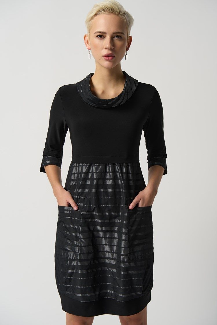 Stand Collar Cocoon Dress 233158, Color: 196 Black/Silver, Size: 6