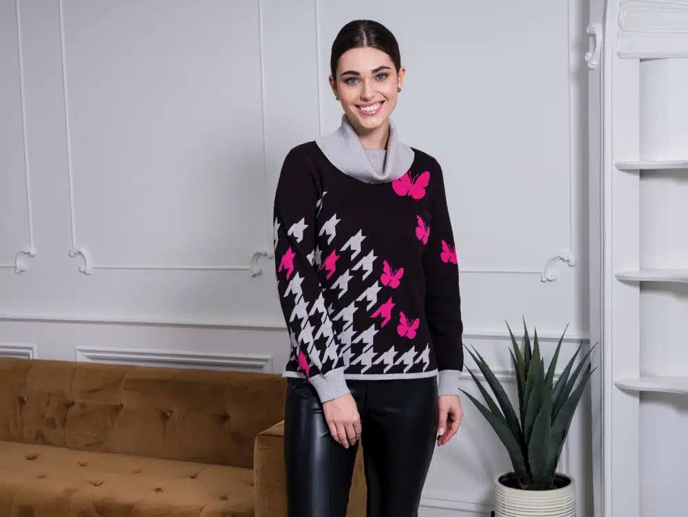 A42120 Black/Pink Butterfly Sweater, Size: S