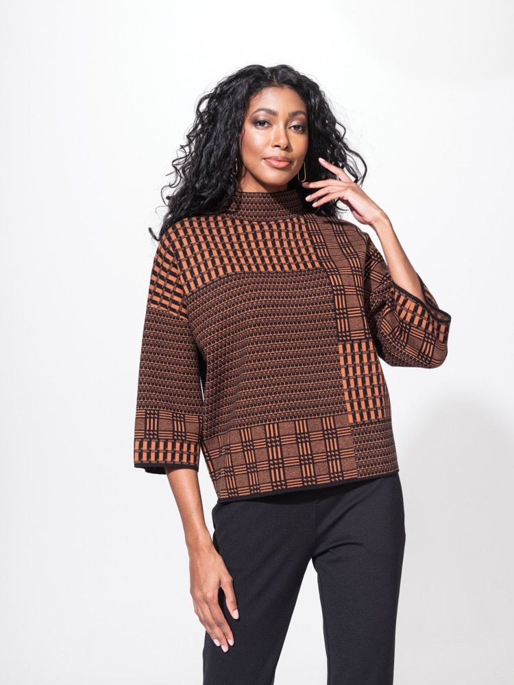 Knit Sweater A42107, Color: Copper/Black, Size: XS