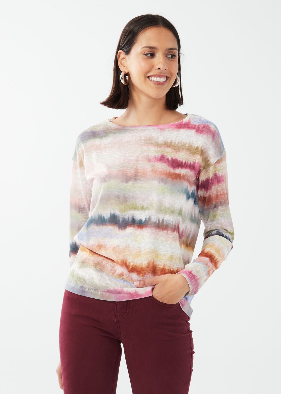 Printed Boatneck Top 3225451, Color: Salt Dye, Size: S