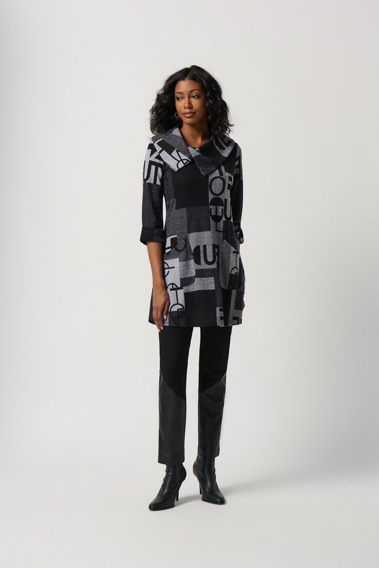 Wording Print Sweater Knit Tunic 234226  , Color: Grey/Black 195, Size: 10