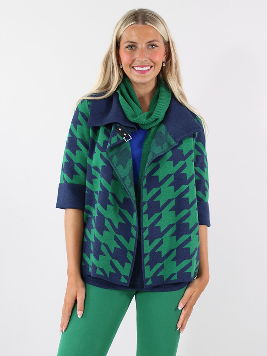 Collared Patterned Cardigan 7190, Color: Green/Blue, Size: XS