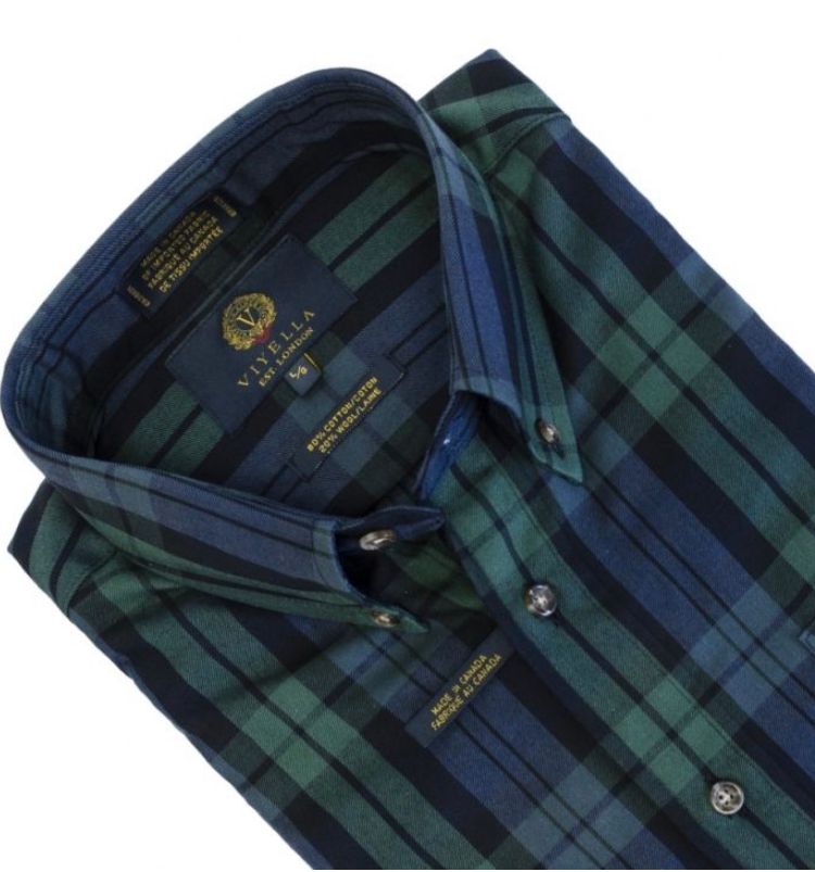 Long Sleeve Button Down Collar Sport Shirt 255404, Color: Black Watch, Size: M