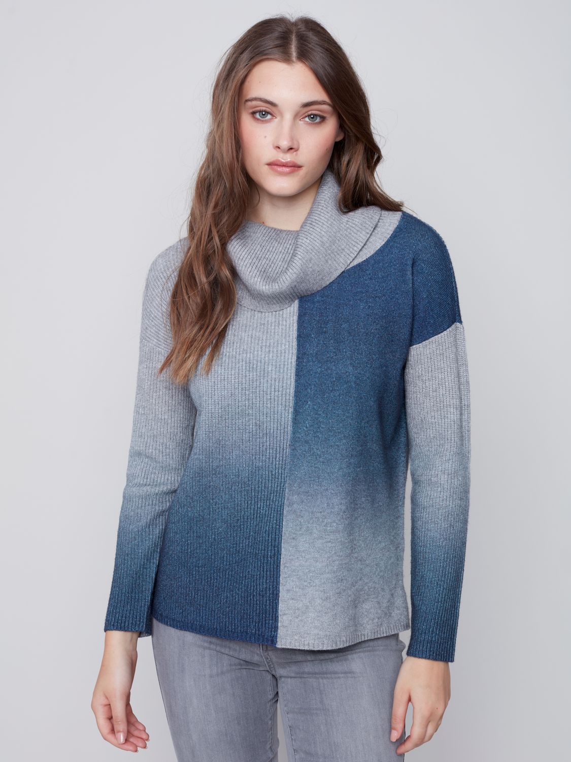 Cowl Neck Sweater C2566-974A, Color: Denim, Size: S
