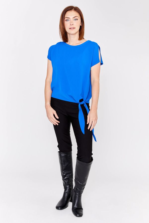 Short Sleeve Tie Front Top Style 181224, Color: Royal, Size: 4