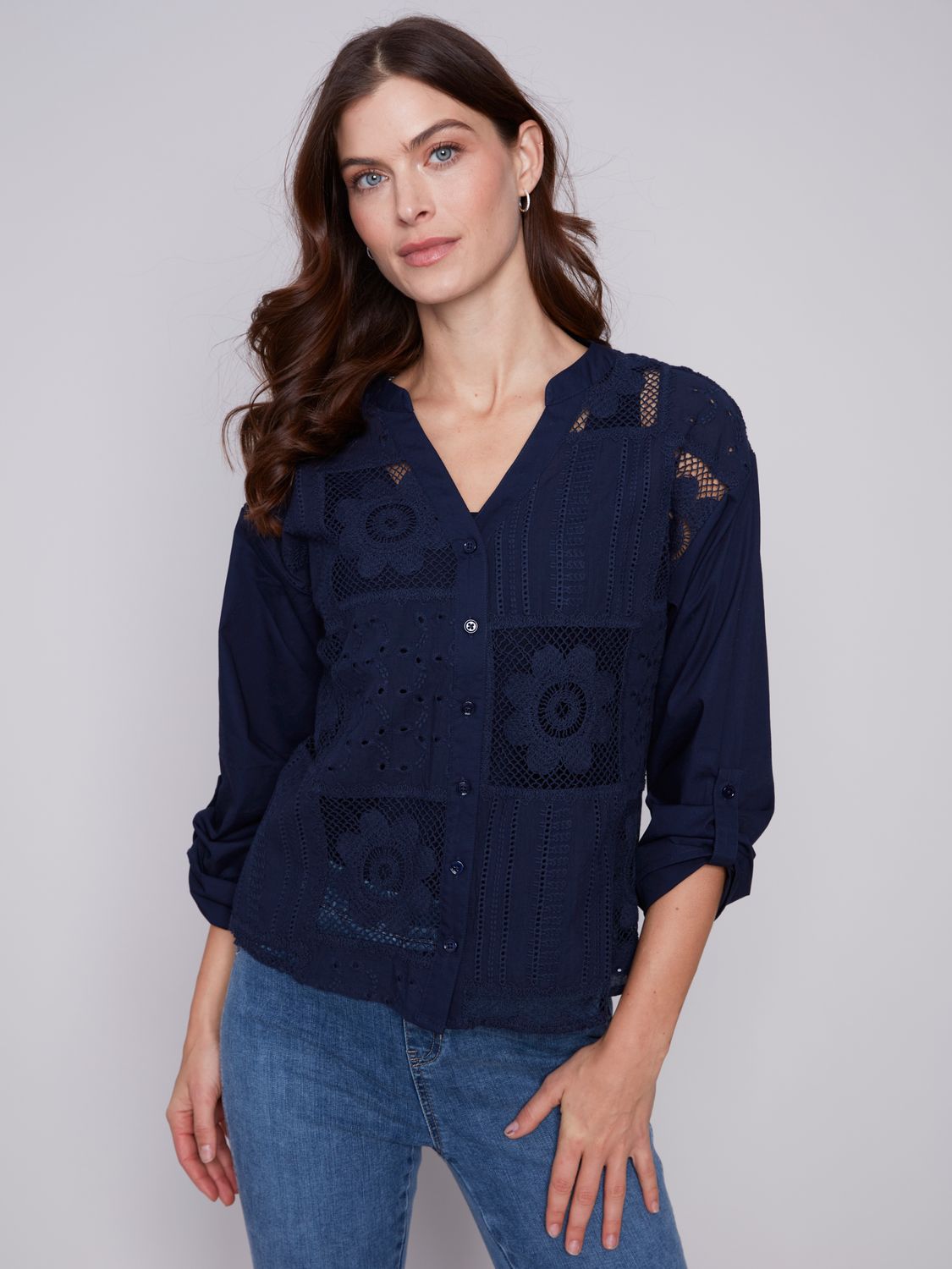 Eyelit Shirt With Buttons C4519/854B, Color: Navy, Size: XS