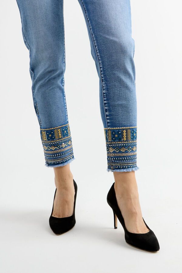 Embroidered Bleached Slim-fit Jeans Style 81008-6100, Color: Medium Blue, Size: 6