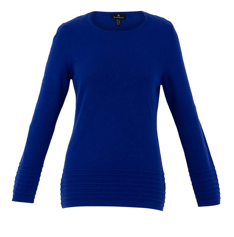 Ribbed Detail Round Neck Sweater 6377, Color: Royal Blue 210, Size: XS