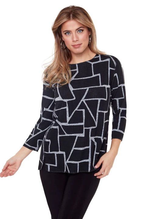 Knit 3/4 Sleeve Top 33303, Color: Black, Size: XS