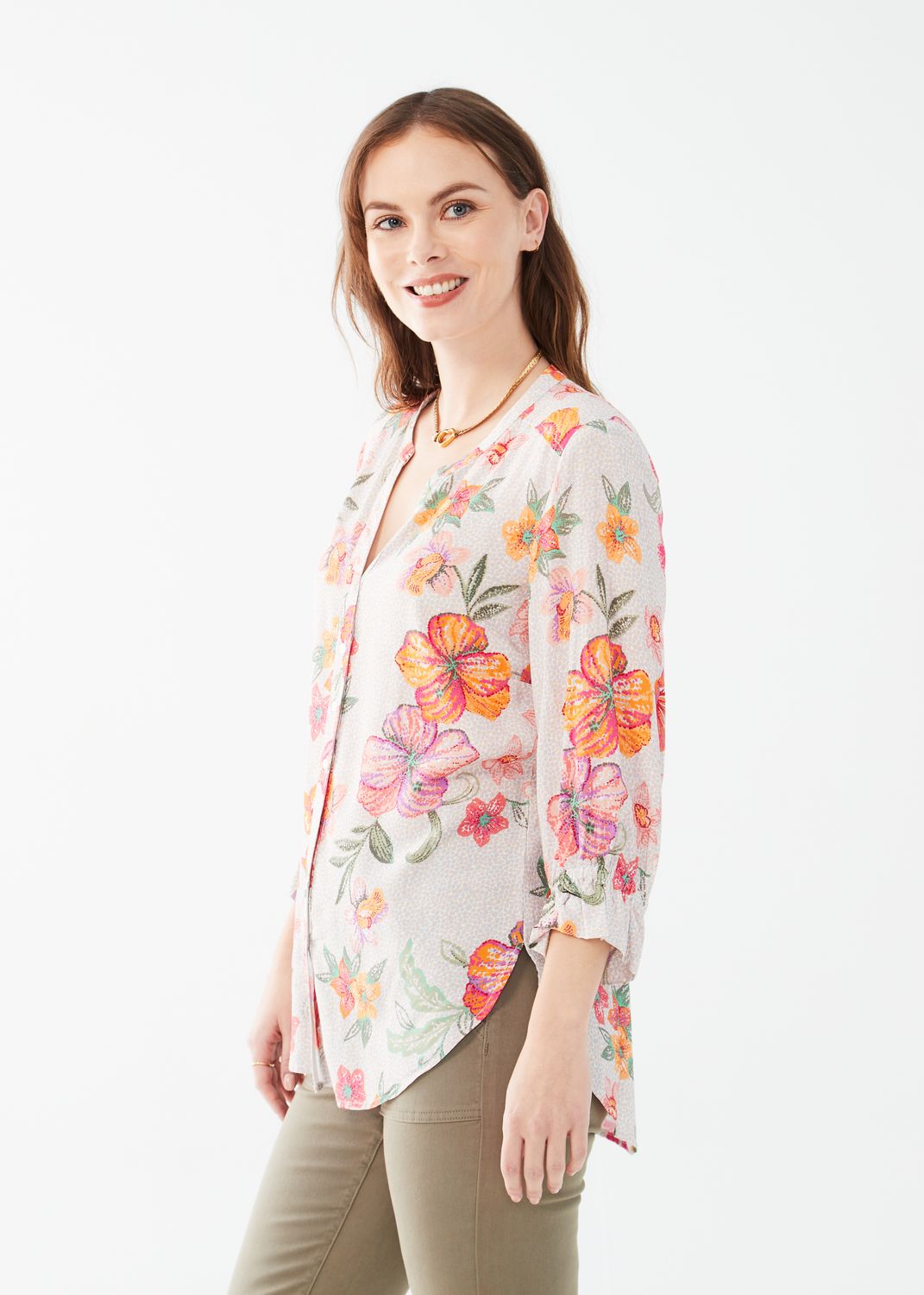 Slit Detail 3/4 Sleeve Shirt 7225397