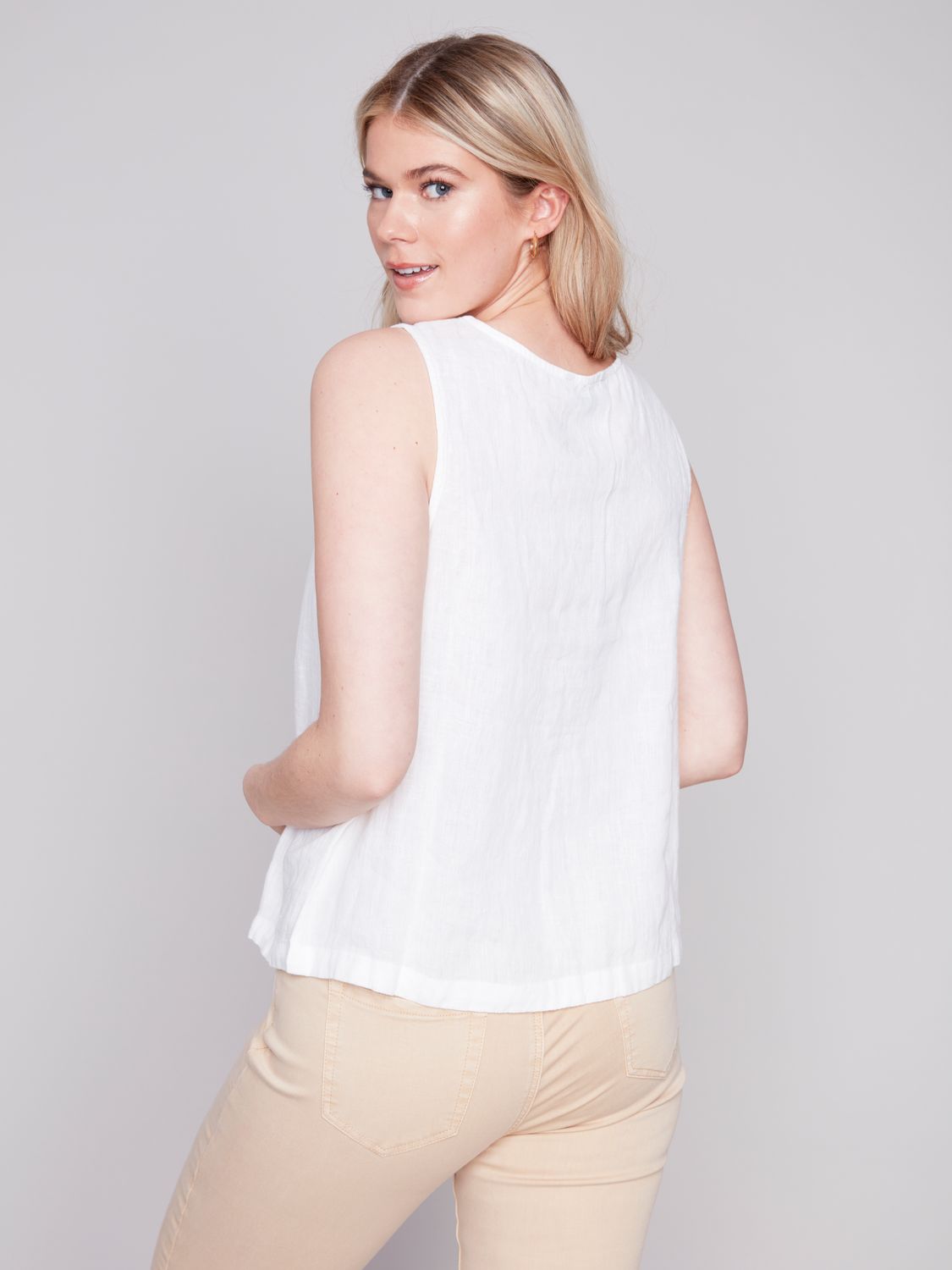 Solid Sleeveless Linen Top With Buttons C4544/844C, Color: White, Size: XS