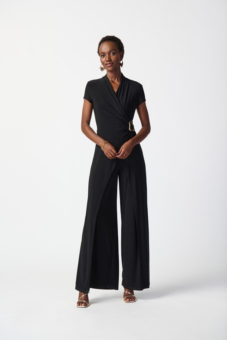 Silky Knit Wide-Leg Jumpsuit 241139, Color: Black, Size: 10