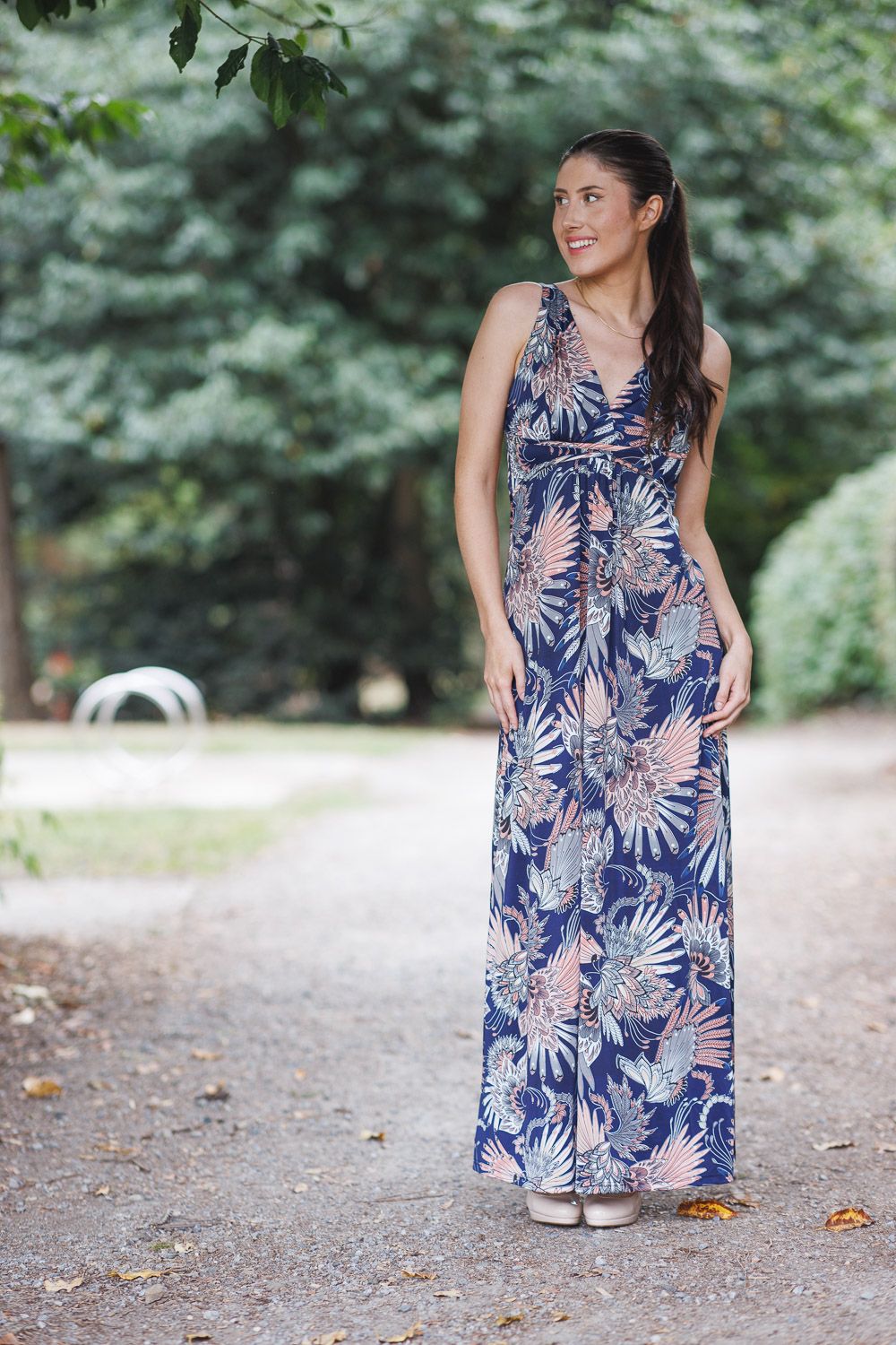 Grecian Maxi Dress PD-16614, Color: Blue, Size: S