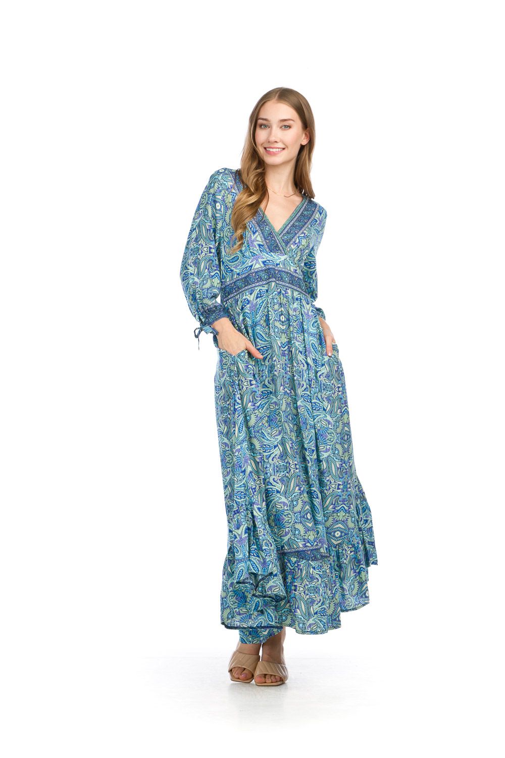 Paisley Empire Wait Dress PD-16673, Color: Blue, Size: S