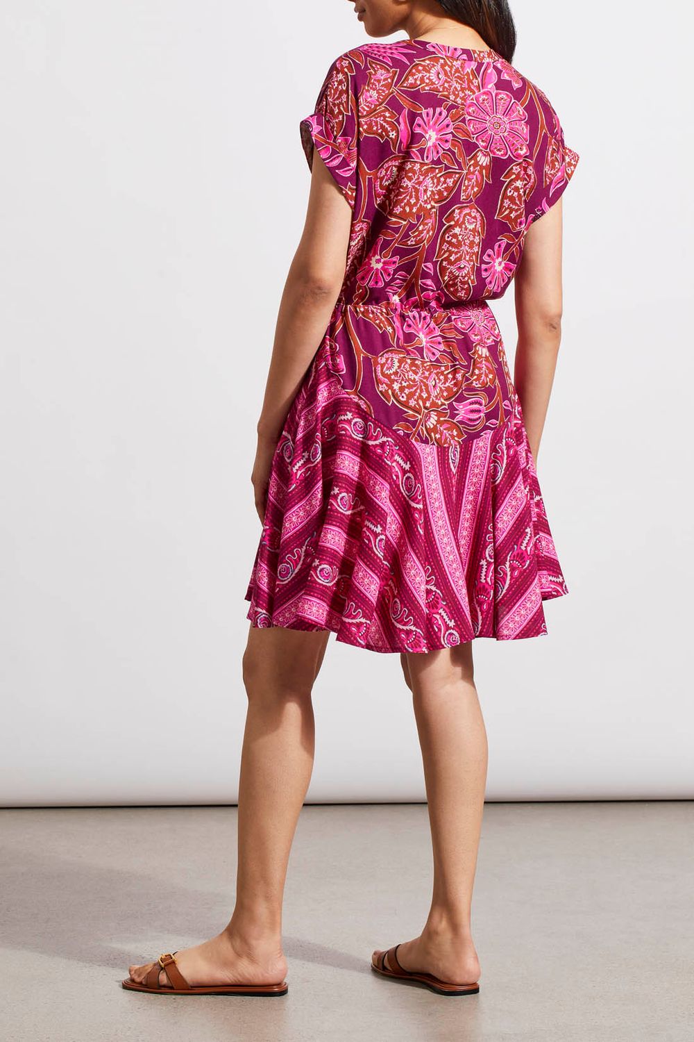 Combo Print Dress With Waist Drawcord 5464O-2774, Color: Daiquiri, Size: XS