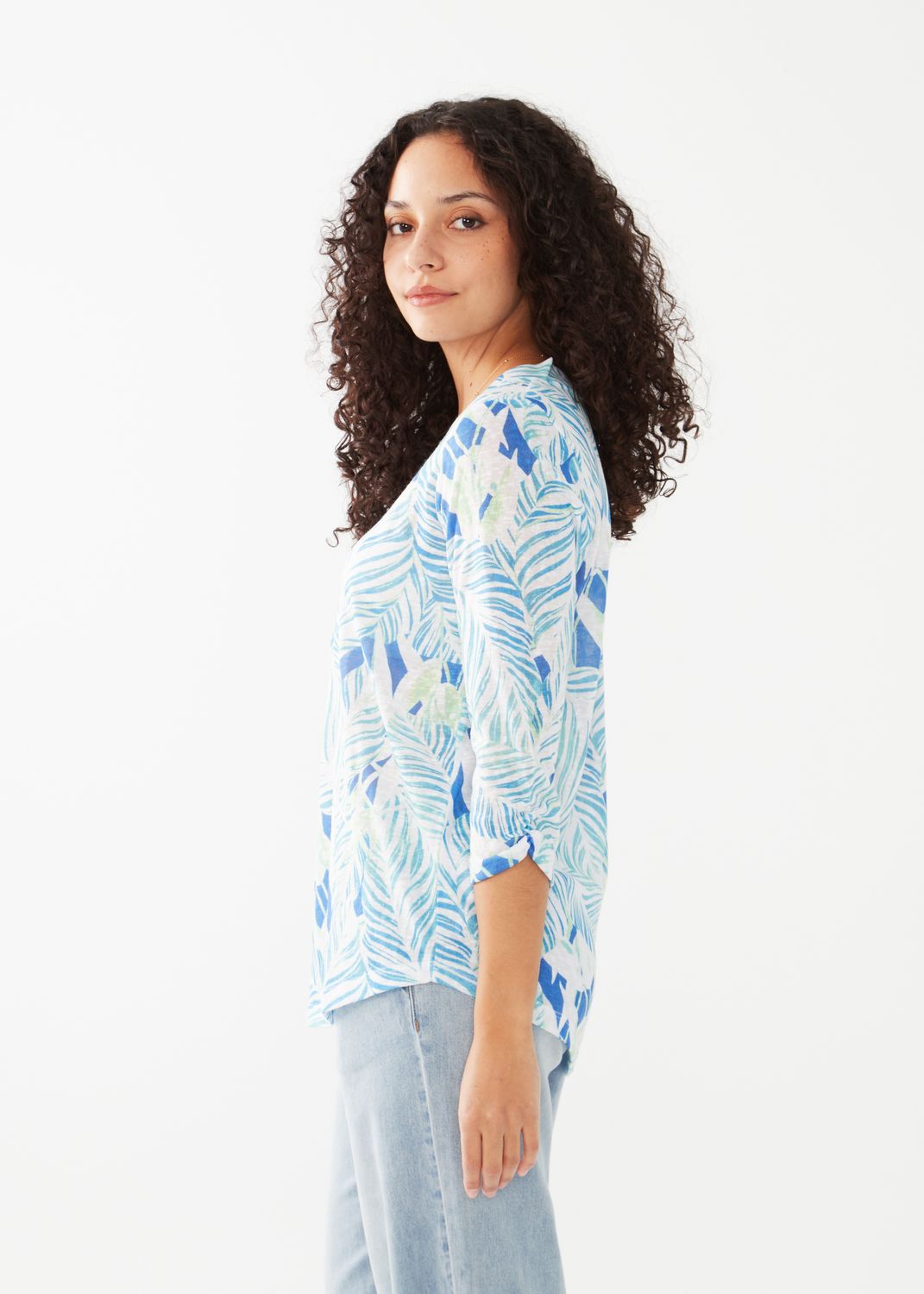 3/4 Sleeve V Neck Top 3498451, Color: Lagoon, Size: XS