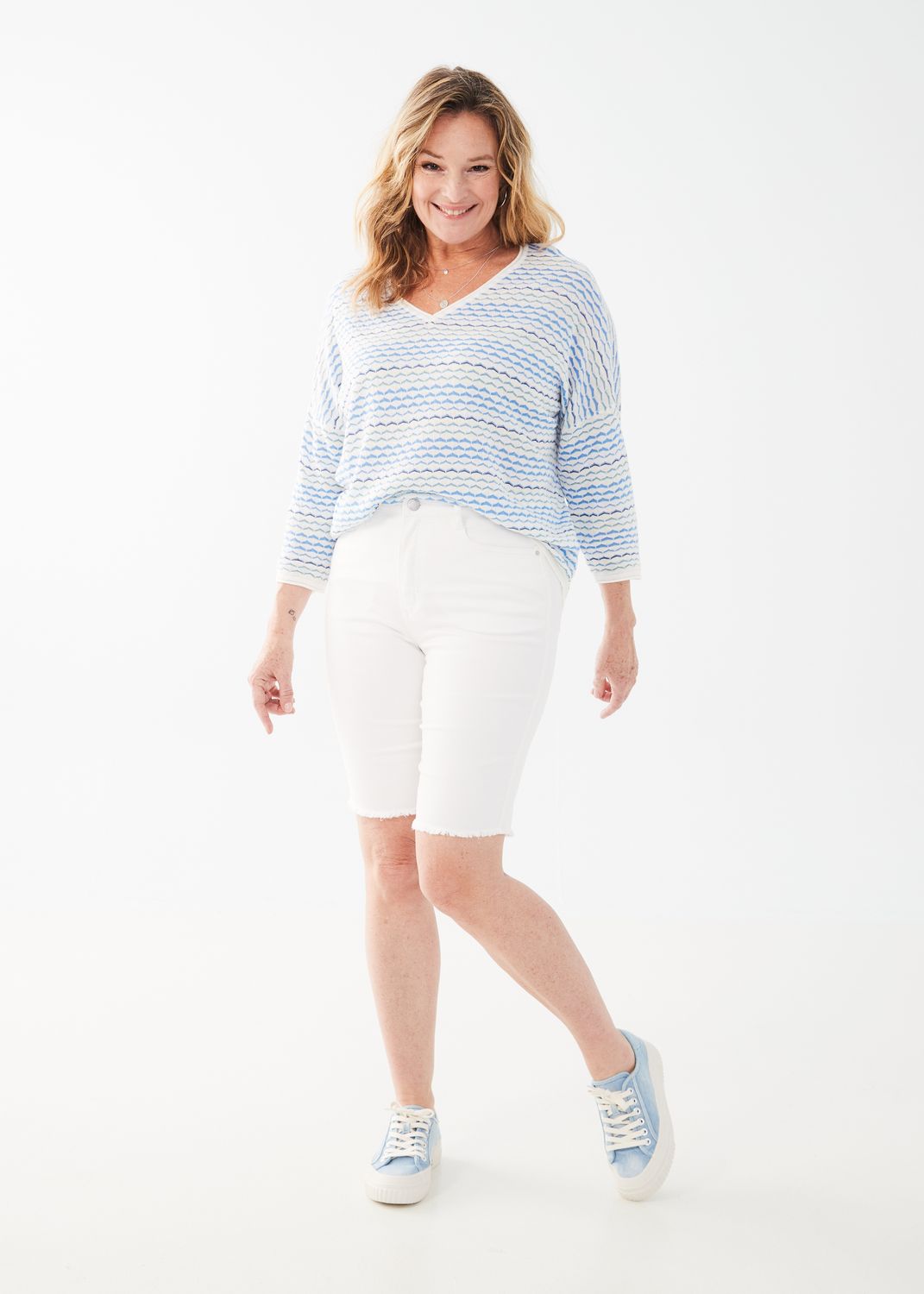 3/4 Sleeve V Neck Sweater 1271624