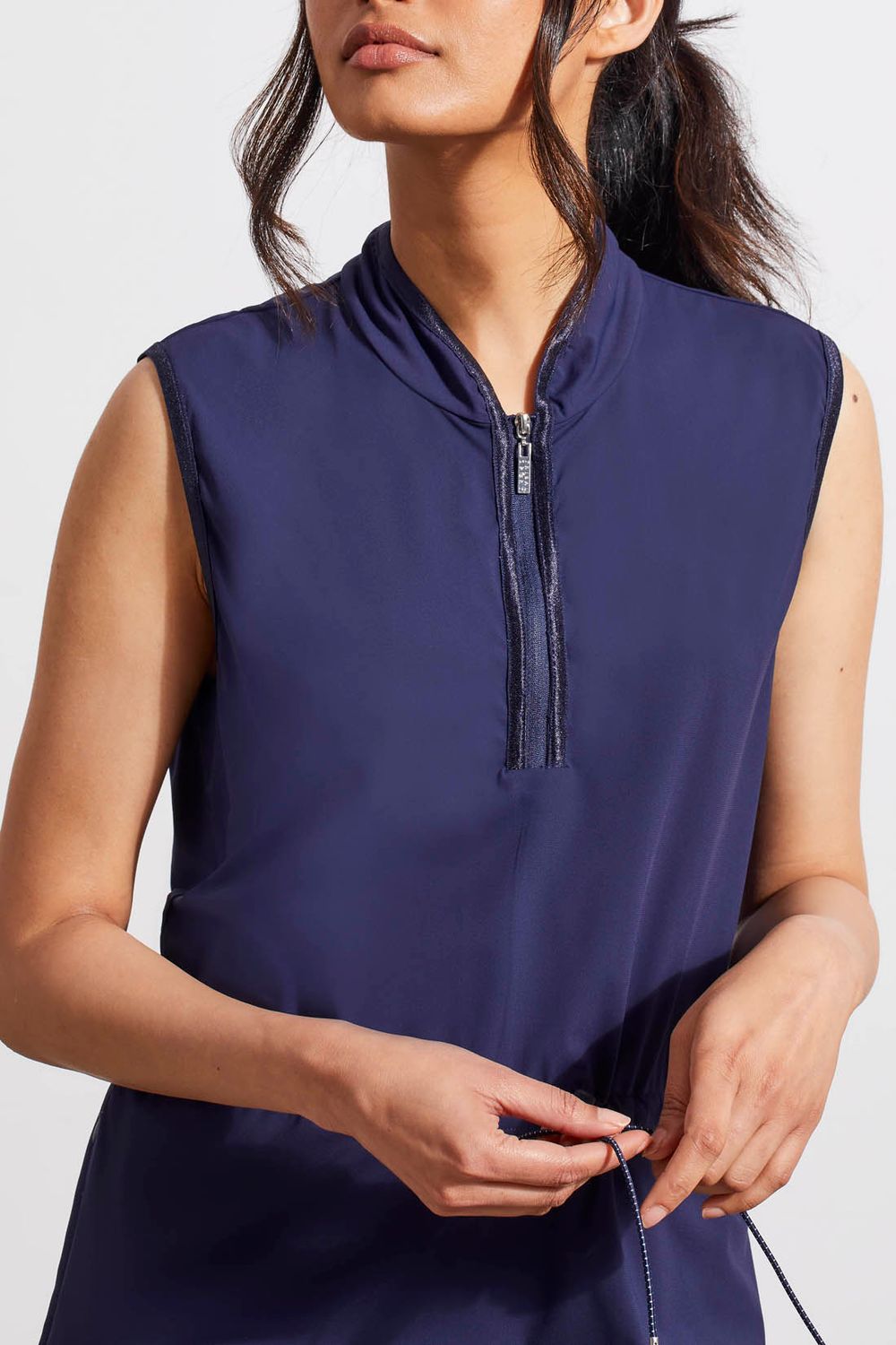 Sleeveless Dress With Bungee Cord Wasitband 1702O-3668, Color: Deep Blue, Size: XS