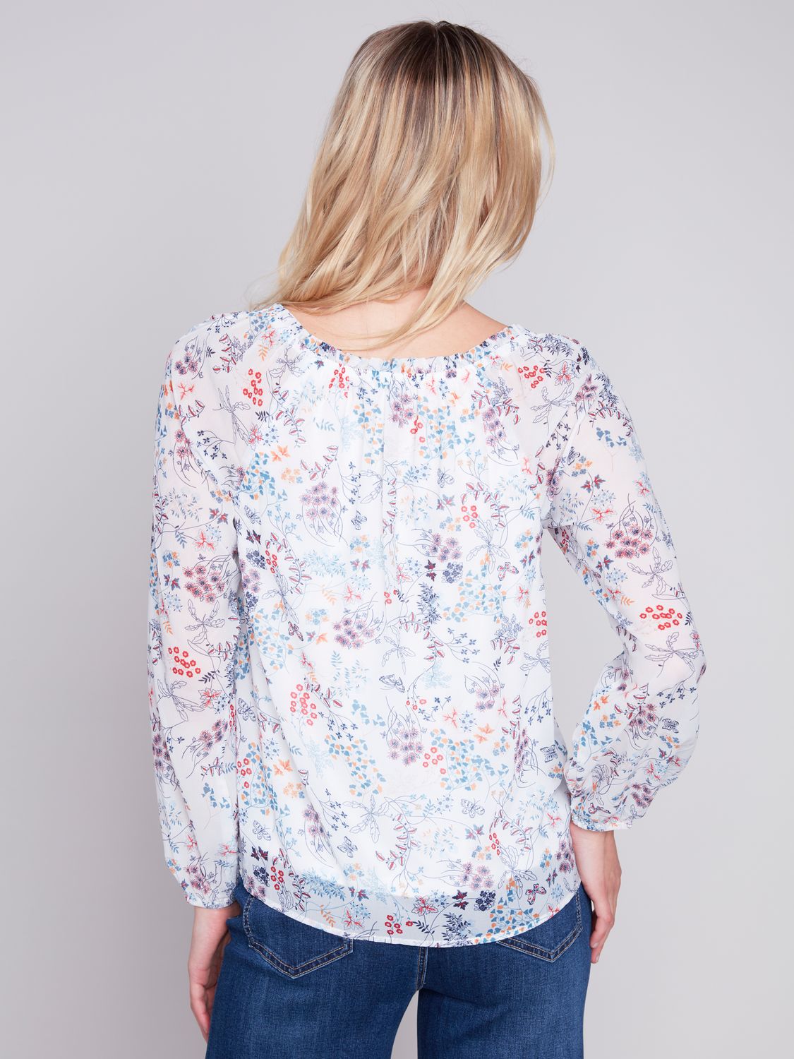 Off Shoulder Blouse With Elastic Cuffs C4503P/680B, Color: Blossom, Size: XS