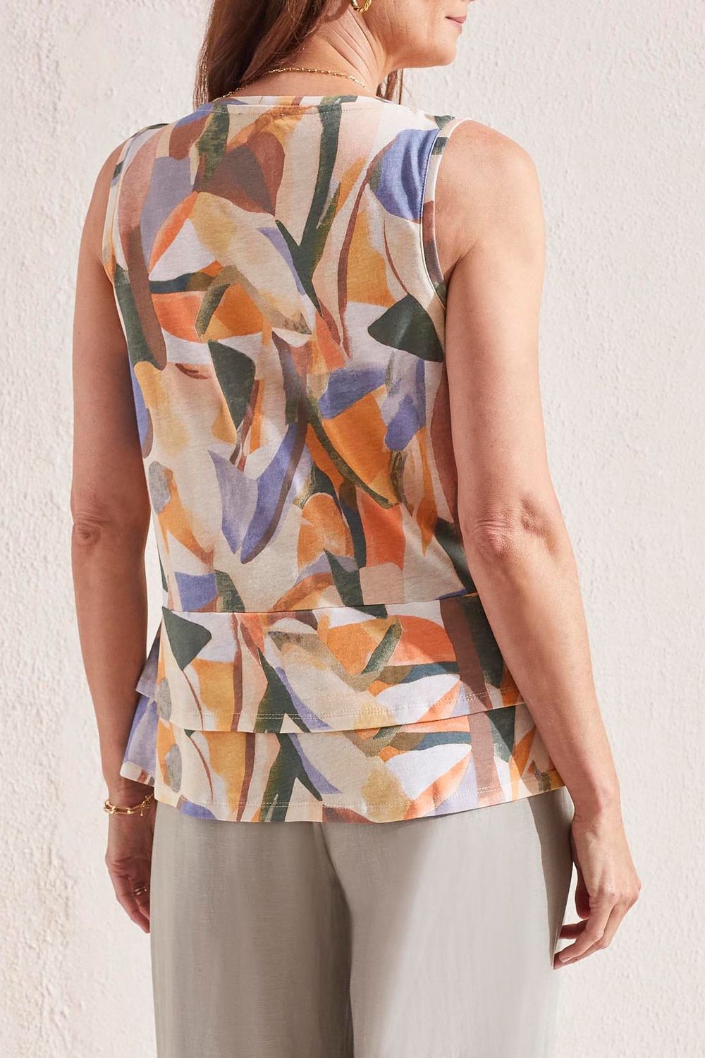 Sleeveless Top With Double Frill 4934O-1557, Color: Sunset Gold, Size: S