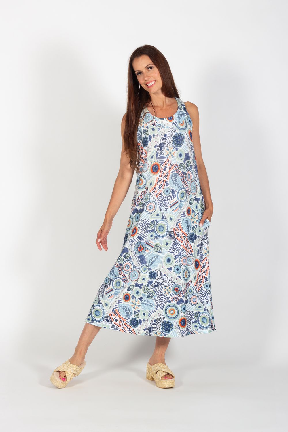Dress 545-5048, Color: Blue/Tangerine, Size: XS