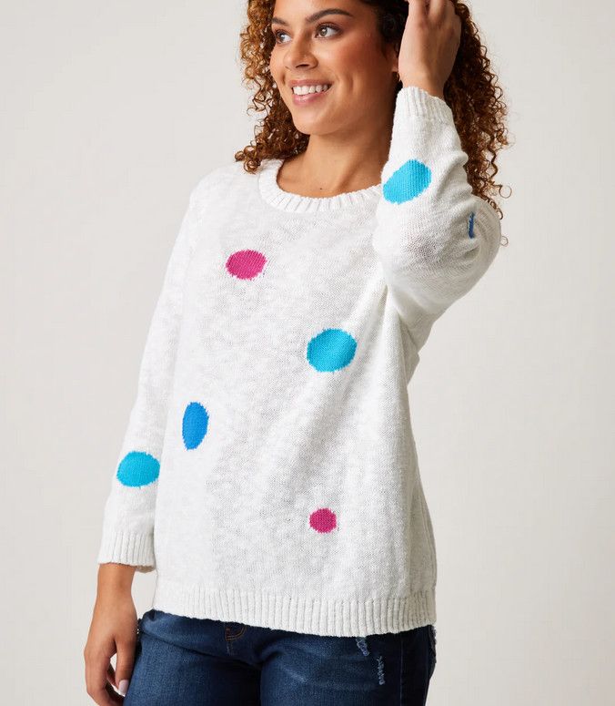 Darling Dot Sweater 87295, Color: White Bright Combo, Size: S