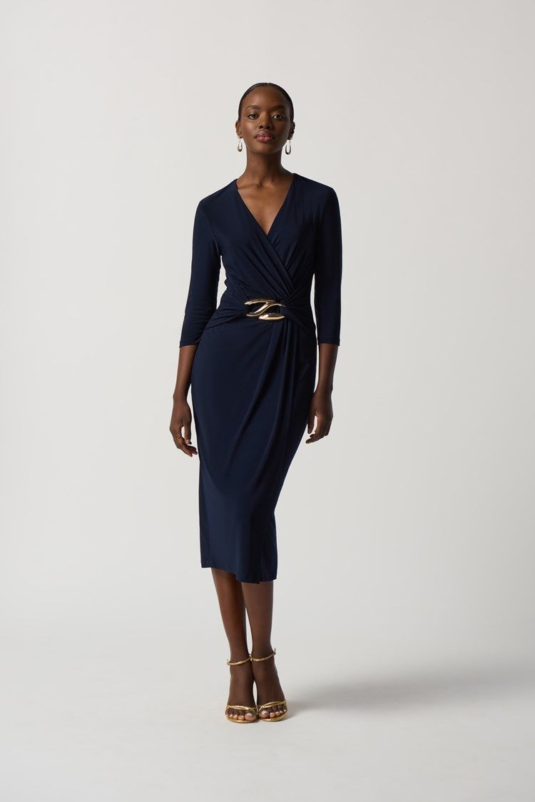 Figure-Hugging Silky Knit Dress 223121TT , Color: Blue Midnight 2166, Size: 8