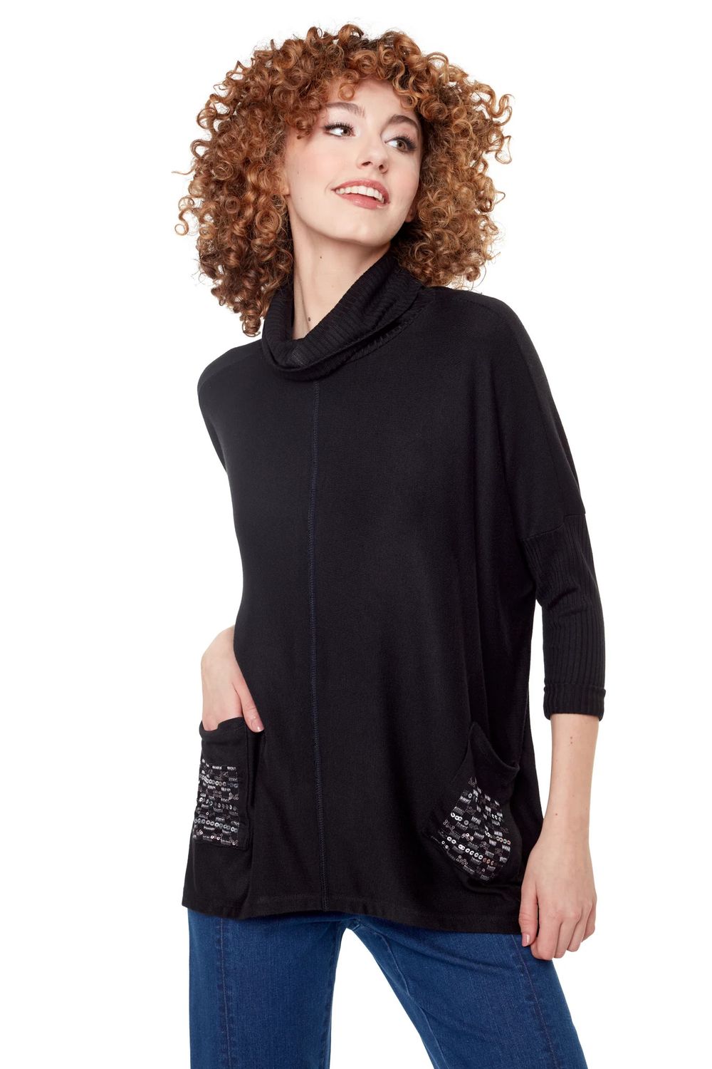 Sweater With Pockets 6612, Color: Black, Size: S