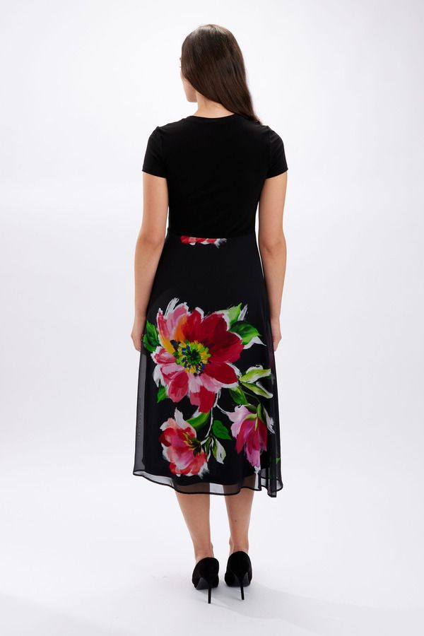 Floral Chiffon Dress Style 246188, Color: Black/Fuchsia, Size: 6
