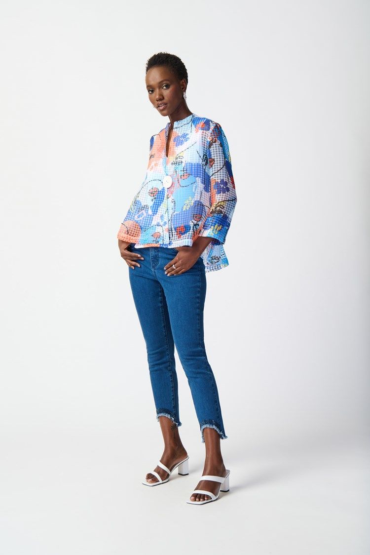 Face Print Organza Swing Jacket 241191 