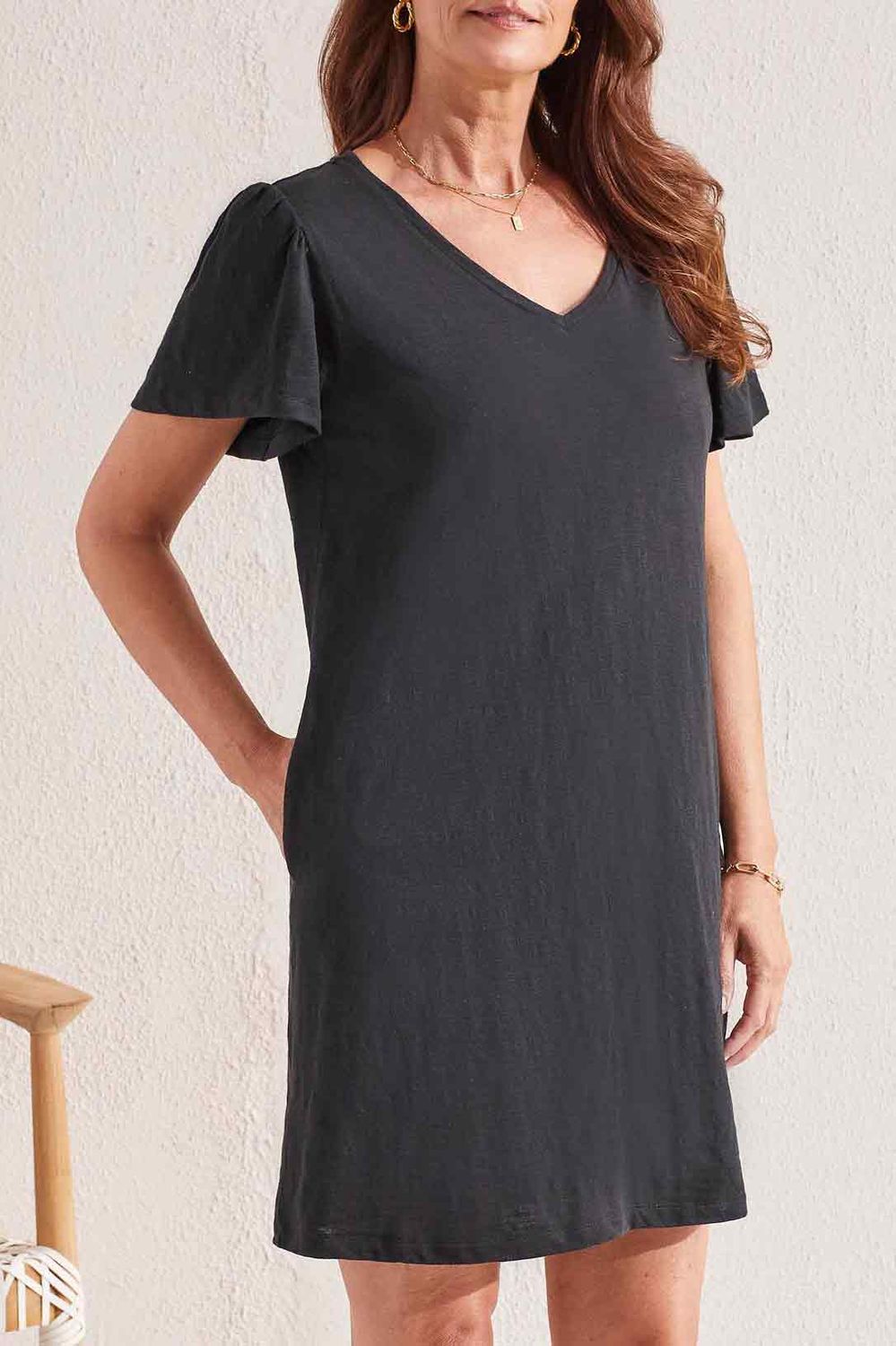 Flutter Sleeve V Neck Dress 1658O-3223, Color: Bluestar, Size: XS
