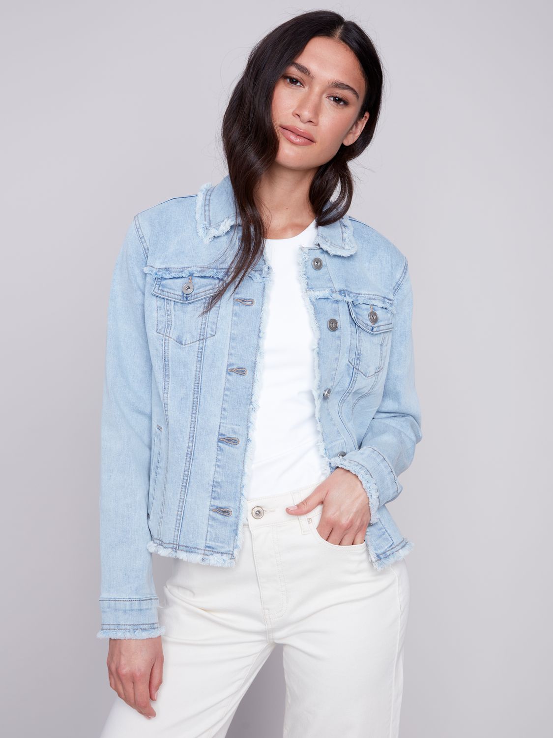 Fringe Denim Jacket C6233R/431A, Color: Bleach Blue, Size: XS