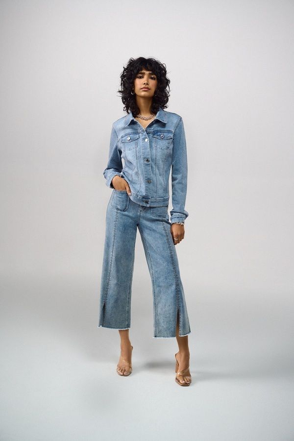 Split Hem Shimemr Detail Jeans Style 241903, Color: Vintage Blue, Size: 8