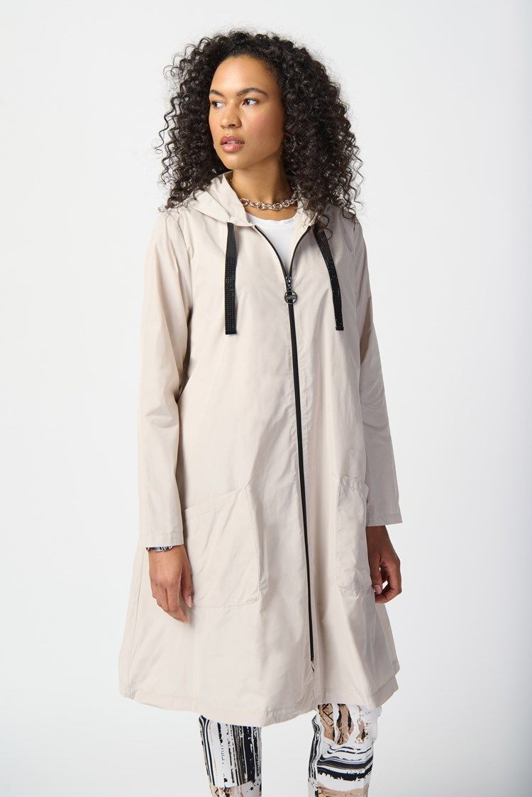 Memory Woven Hooded Trapeze Coat 241068 , Color: Moonstone, Size: 6