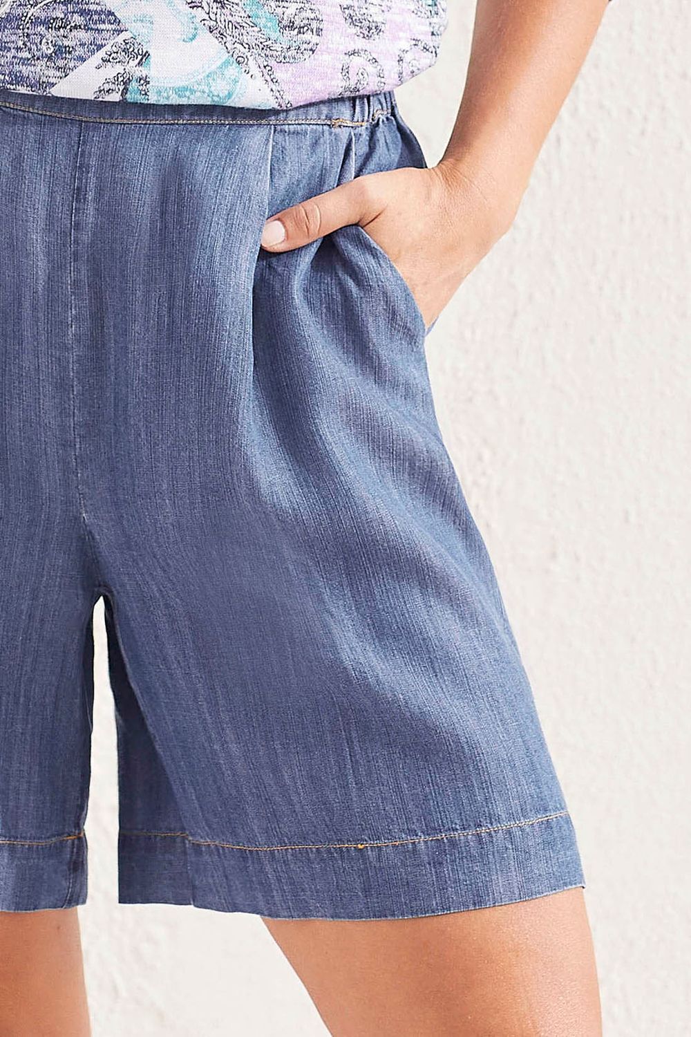 Flowy Pull On Wide Shorts 5494O-4954, Color: Dark Chambray, Size: S