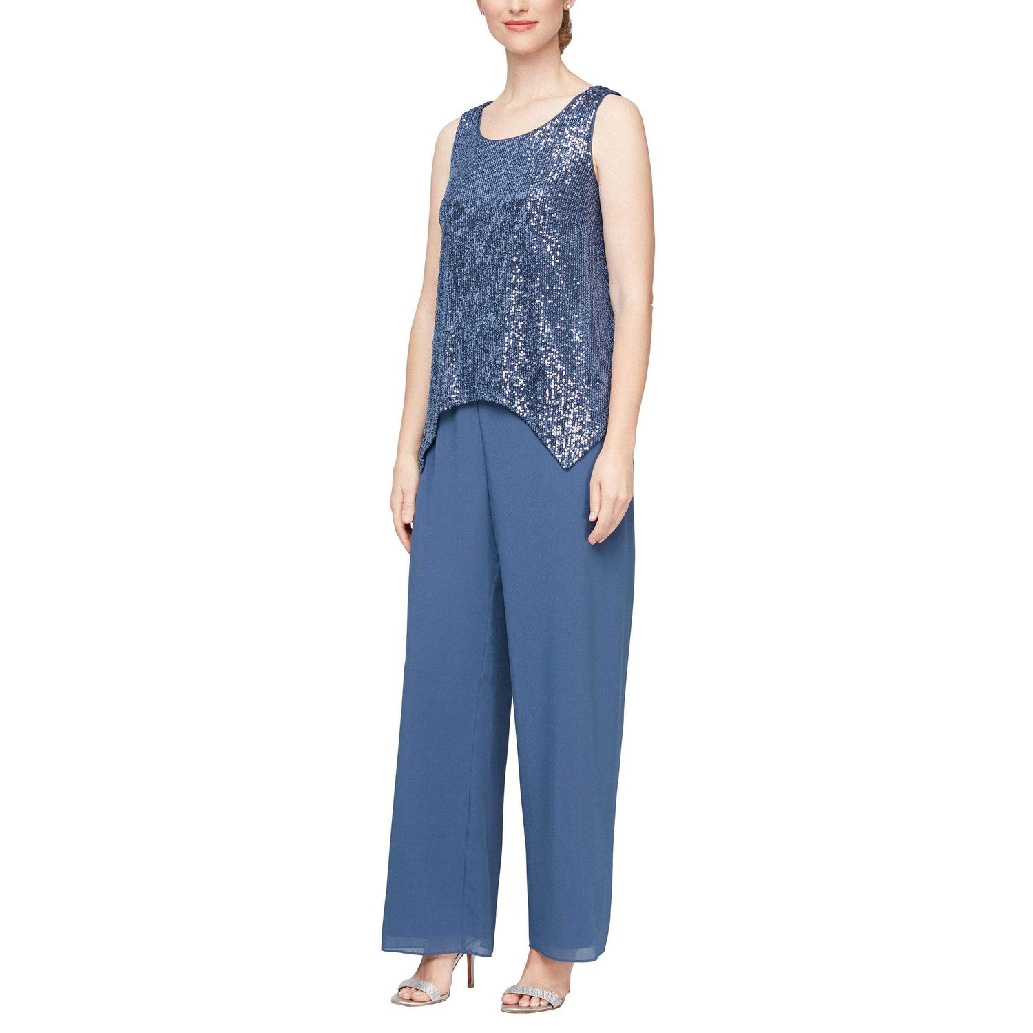 Three-Piece Sequined Sleeveless Pantsuit 8192011 -, Color: Wedgewood, Size: 8