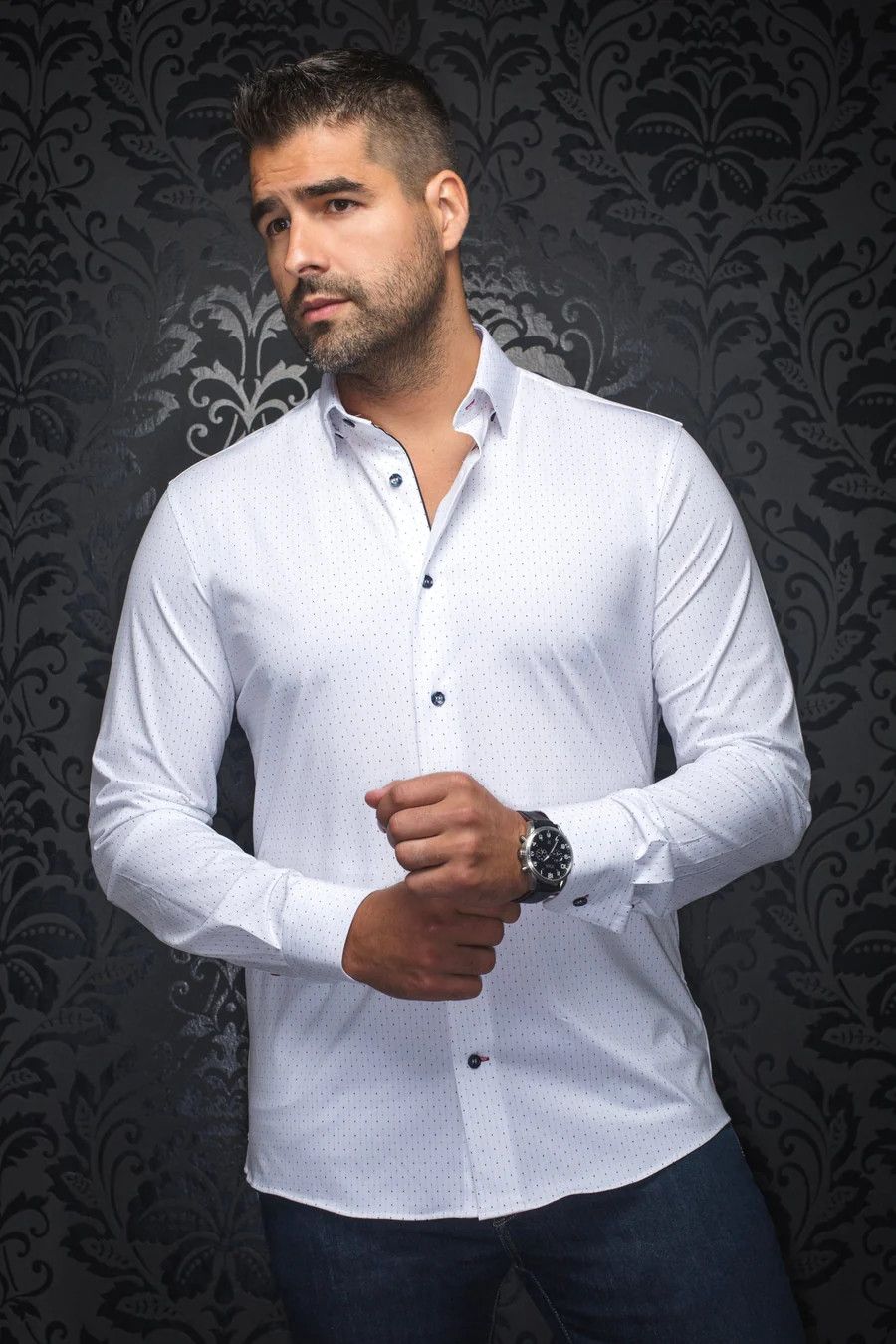 Alexander Long Sleeve Shirt NDL, Color: White Blue, Size: 3 (M)