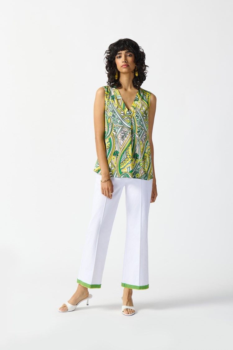 Satin Paisley Print Sleeveless Flared Top 242002 , Color: Vanilla Multi, Size: 6