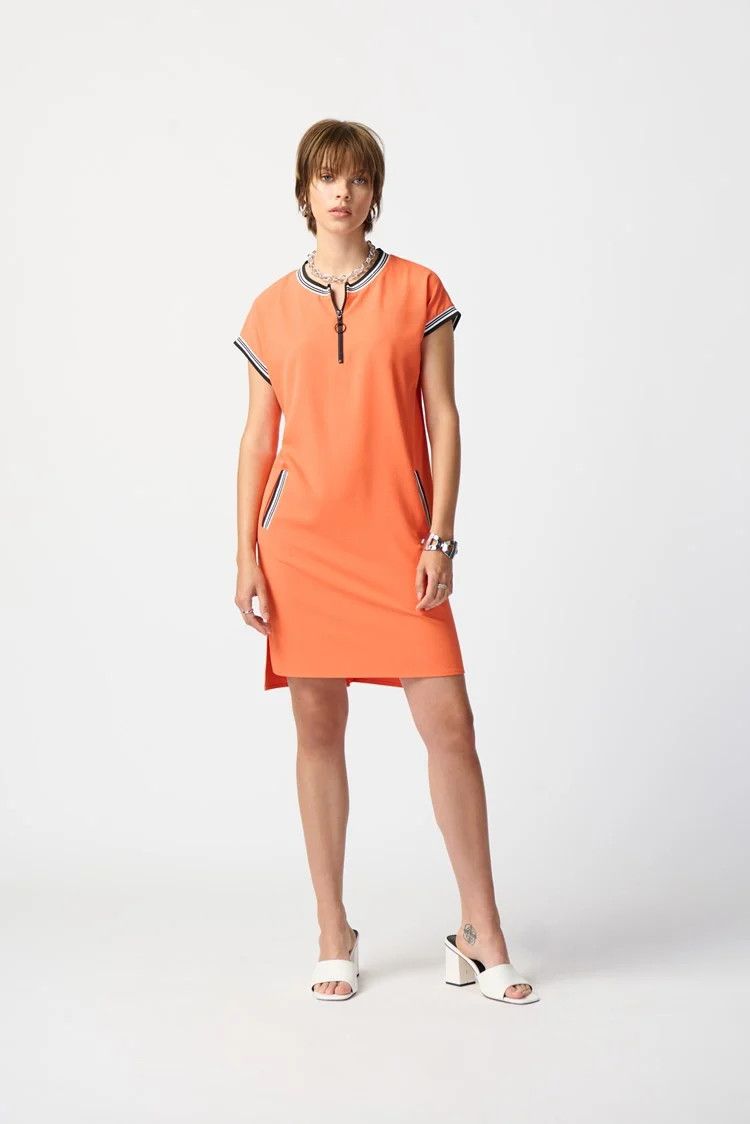 Woven Straight Dress With Rib Trimming 241235 T, Color: 4025 Mandarin, Size: 6