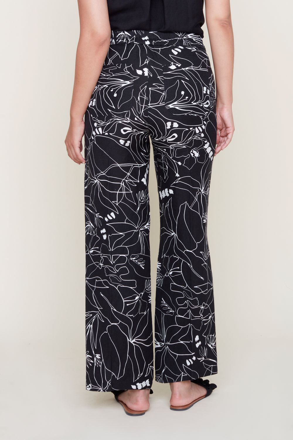 Linen Pull On Pant With Pockets R10045-E2151P, Color: Black Combo, Size: XS